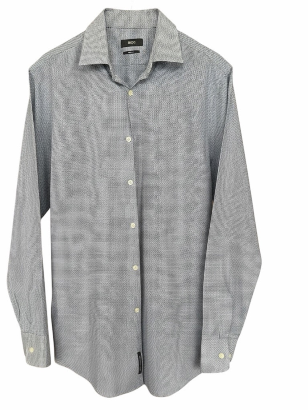 Hugo Boss Men's Blue and White Houndstooth Button-Down Shirt
